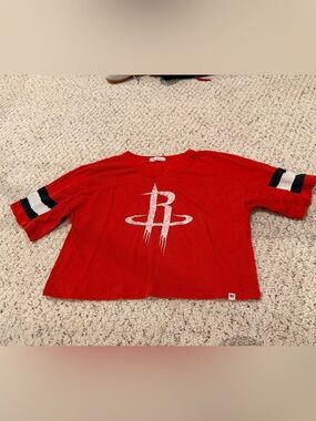 '47 Red Houston Rockets Short Sleeve Crop Tee with White Logo